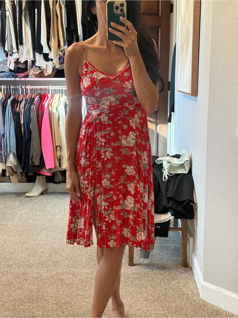 Lulu's Red Floral Spaghetti-Strap Mini Dress